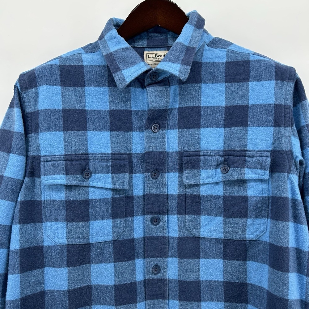 L.L. Bean Chamois Cloth Shirt Mens L Tall Blue‎ Plaid Heavy Flannel Shacket Camp - Picture 2 of 7